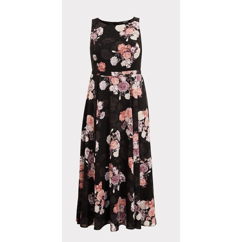 Torrid Womens Maxi Dress 26 Coral Purple Black Floral Georgette Zip Sleeveless - Picture 8 of 8